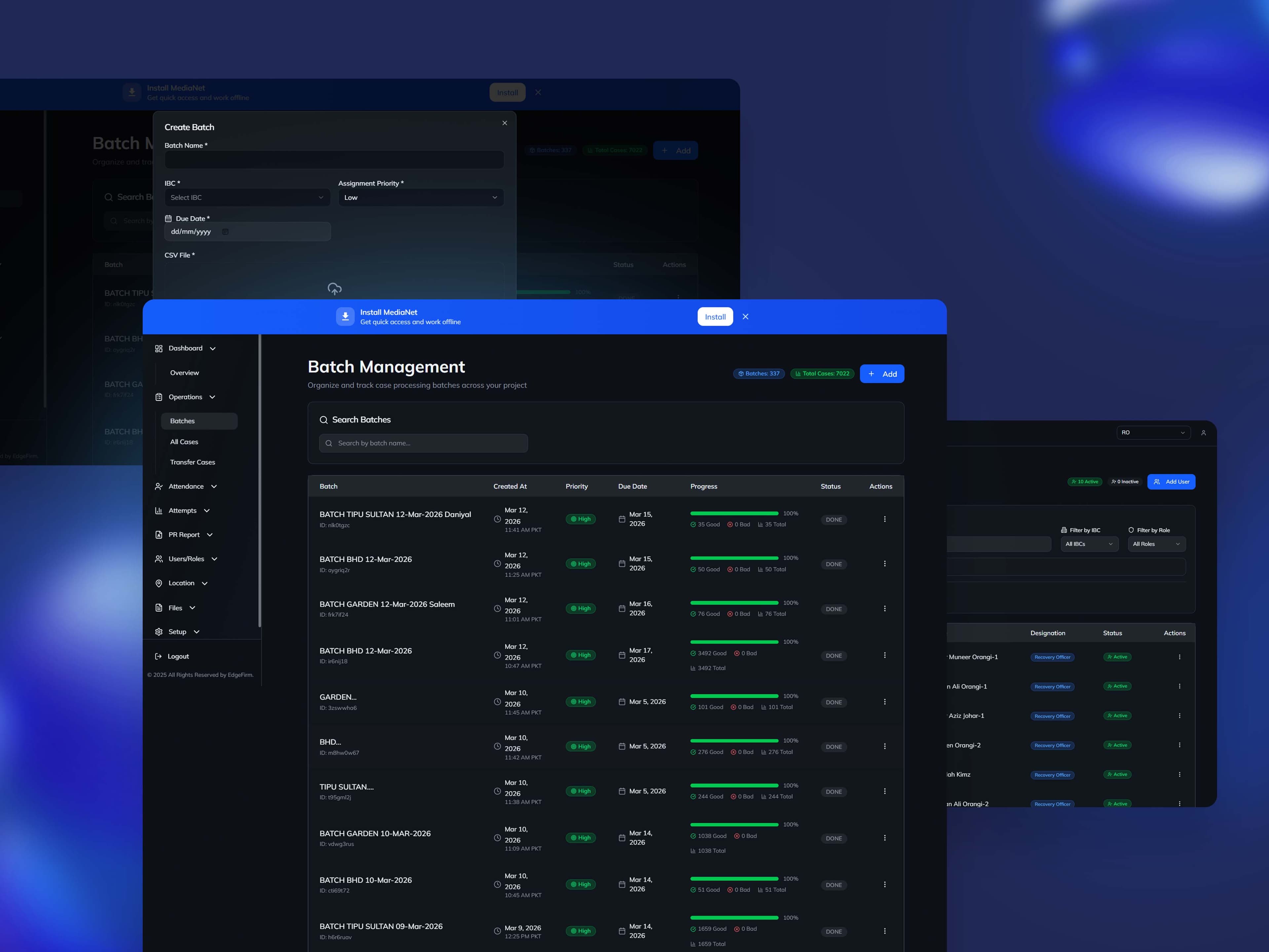 Batch management for thousands of cases