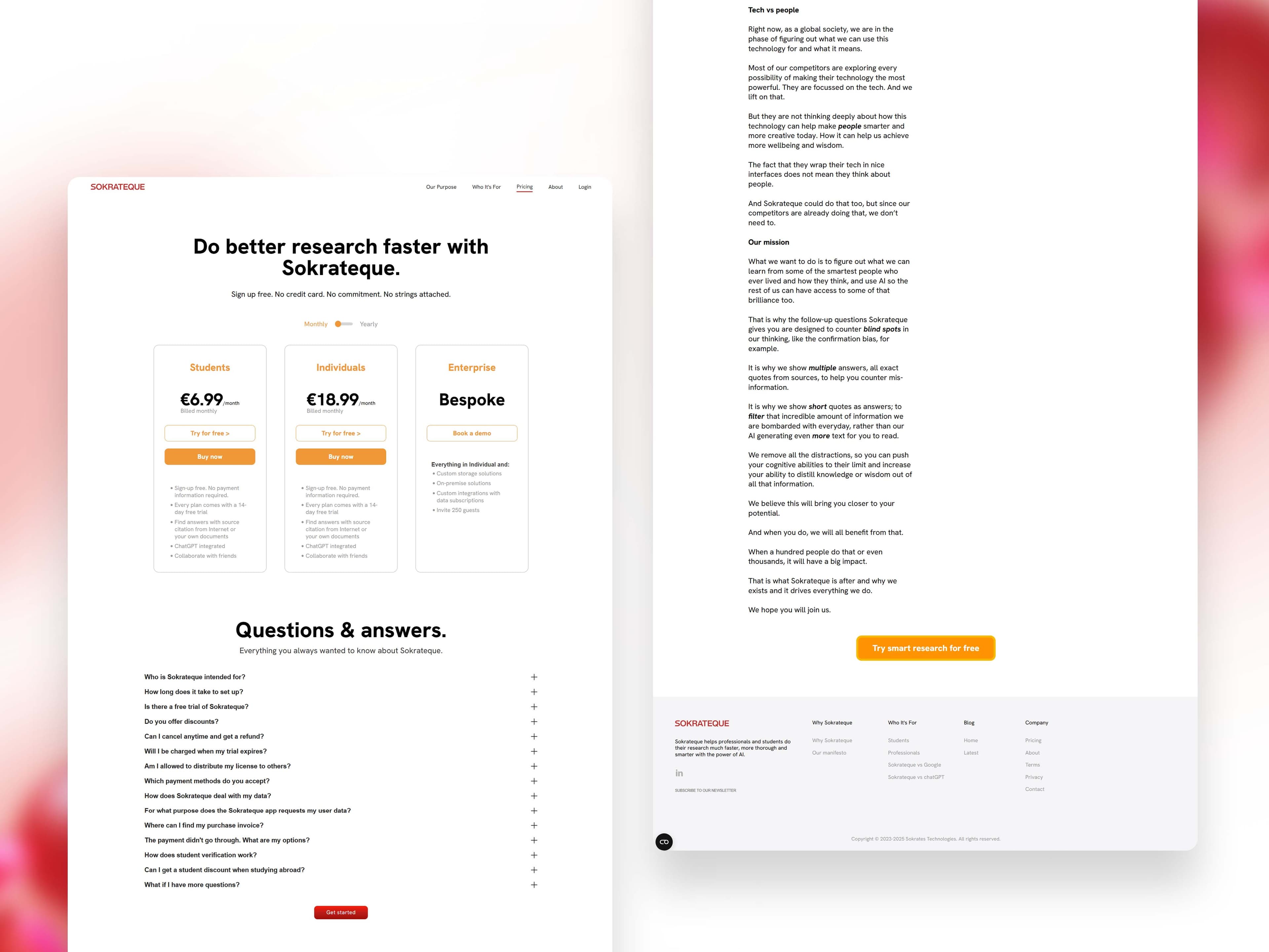 Self-serve pricing for students and professionals